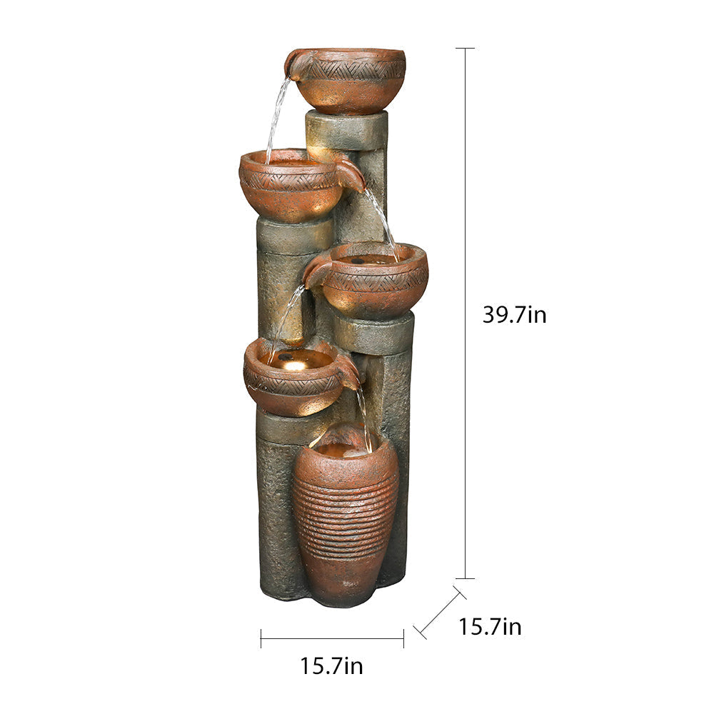 Resin Copper Bowl Cascading Column Fountain 39 Inch