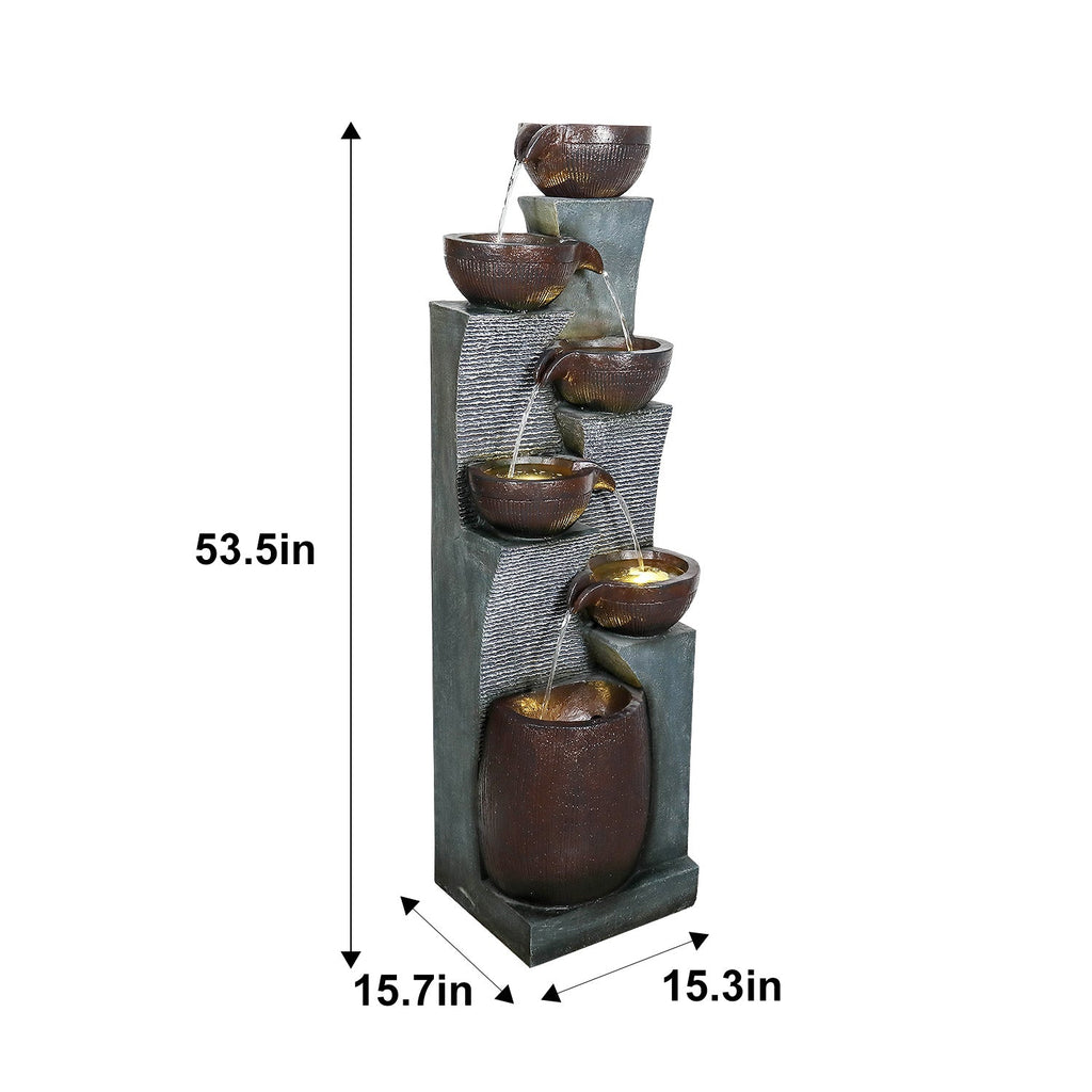 Resin 6 Tier Outdoor Water Fountain Pottery Bowls 53 in