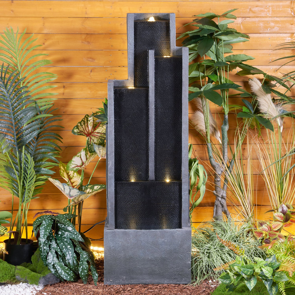 Resin Ribbed Slate Outdoor Water Fountain Quiet 50 in