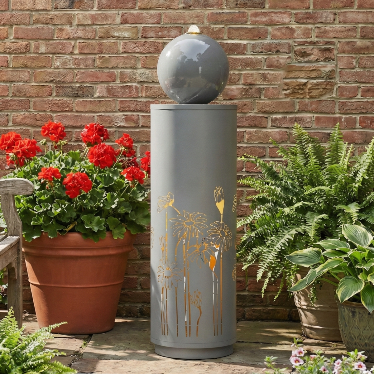 Metal Sphere Water Fountain Outdoor with LED