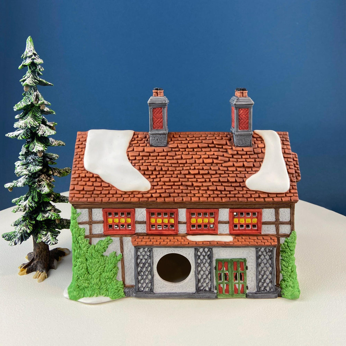 Illuminated Ashbury Inn By Dept. 56. Vintage Christmas Village Porcelain House. Dickens' Village Series. Home or Retail Decor. Kids Room.