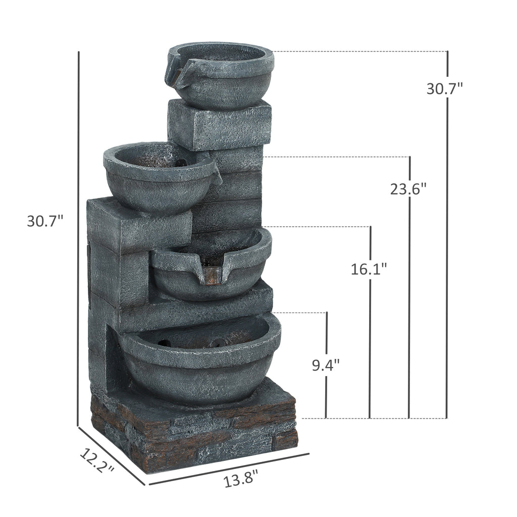 Resin Offset Bowl Cascading Outdoor Water Fountain with LED