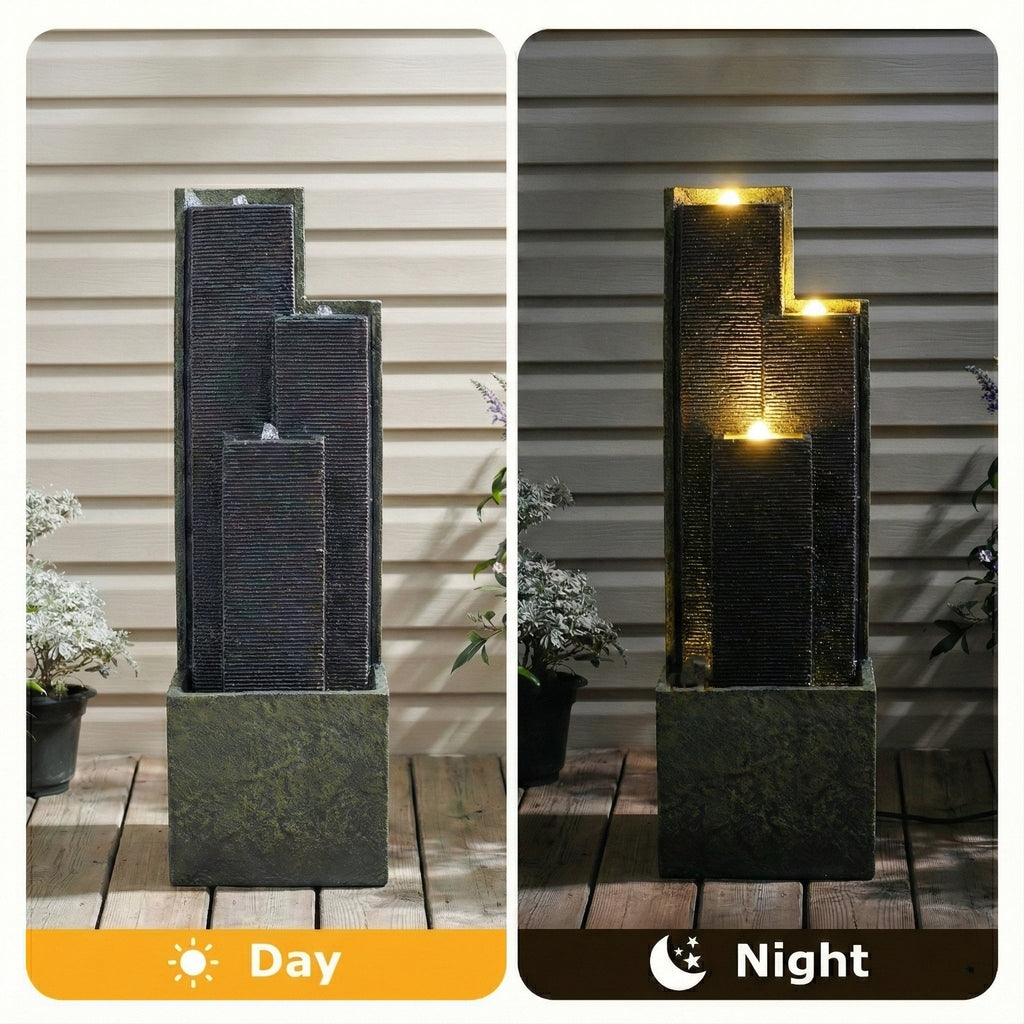 Resin Slate Water Wall Fountain 3 Column Top Lit